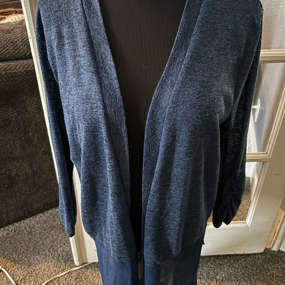 August Silk Deep Blue Open Cardigan